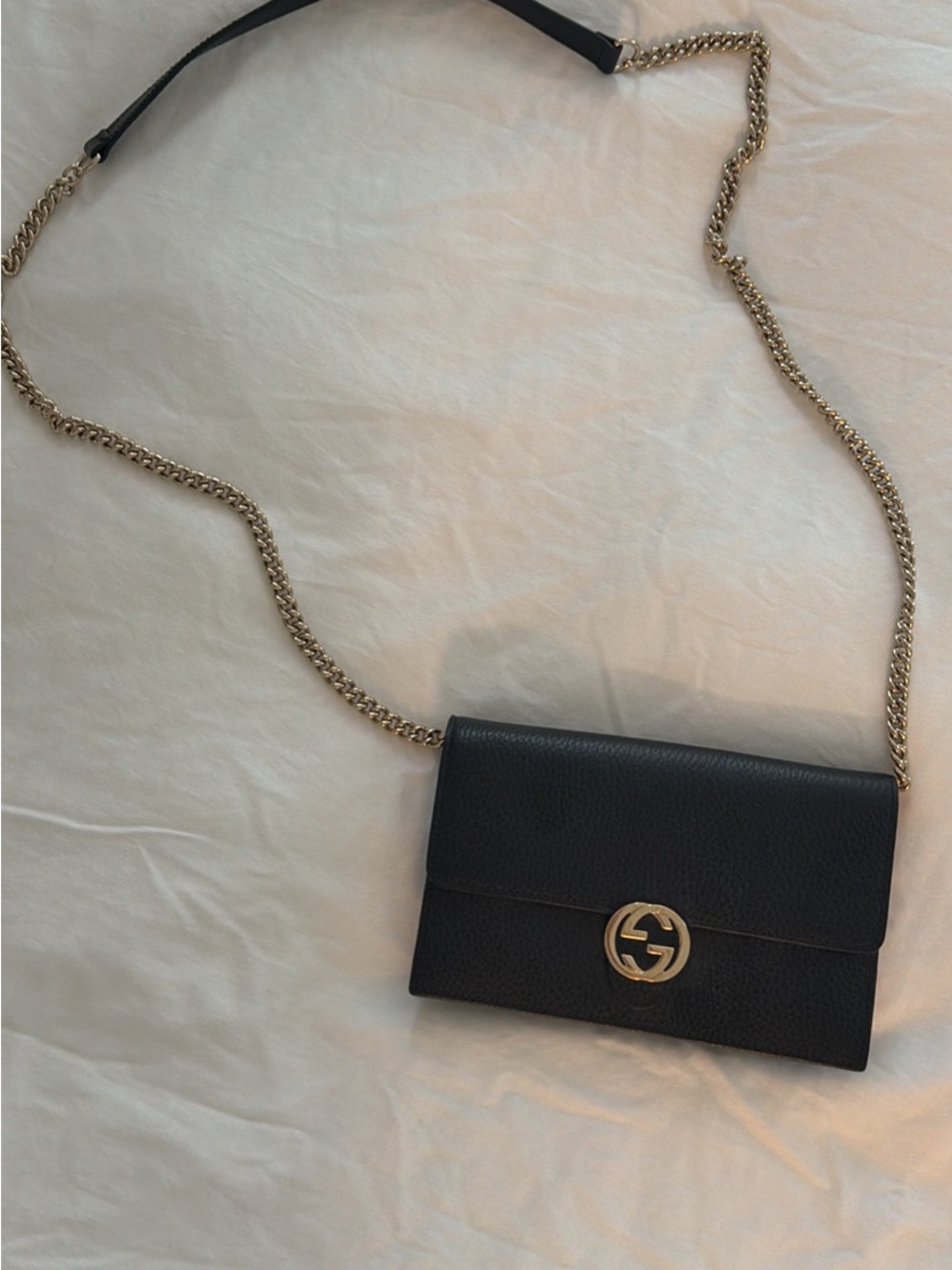 Gucci Black Leather Crossbody with Gold Chain - Picture 1 of 5